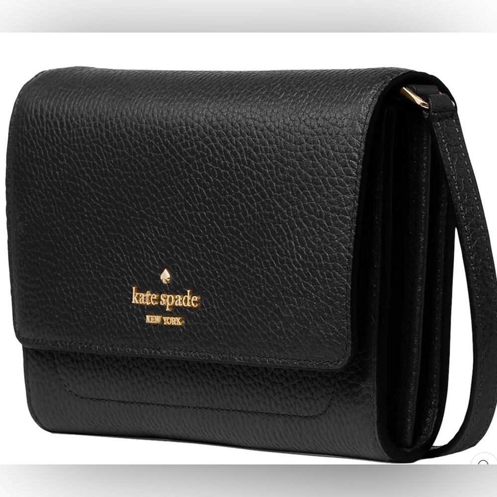 Kate Spade Harlow Black Leather Wallet On A String Crossbody Like New!